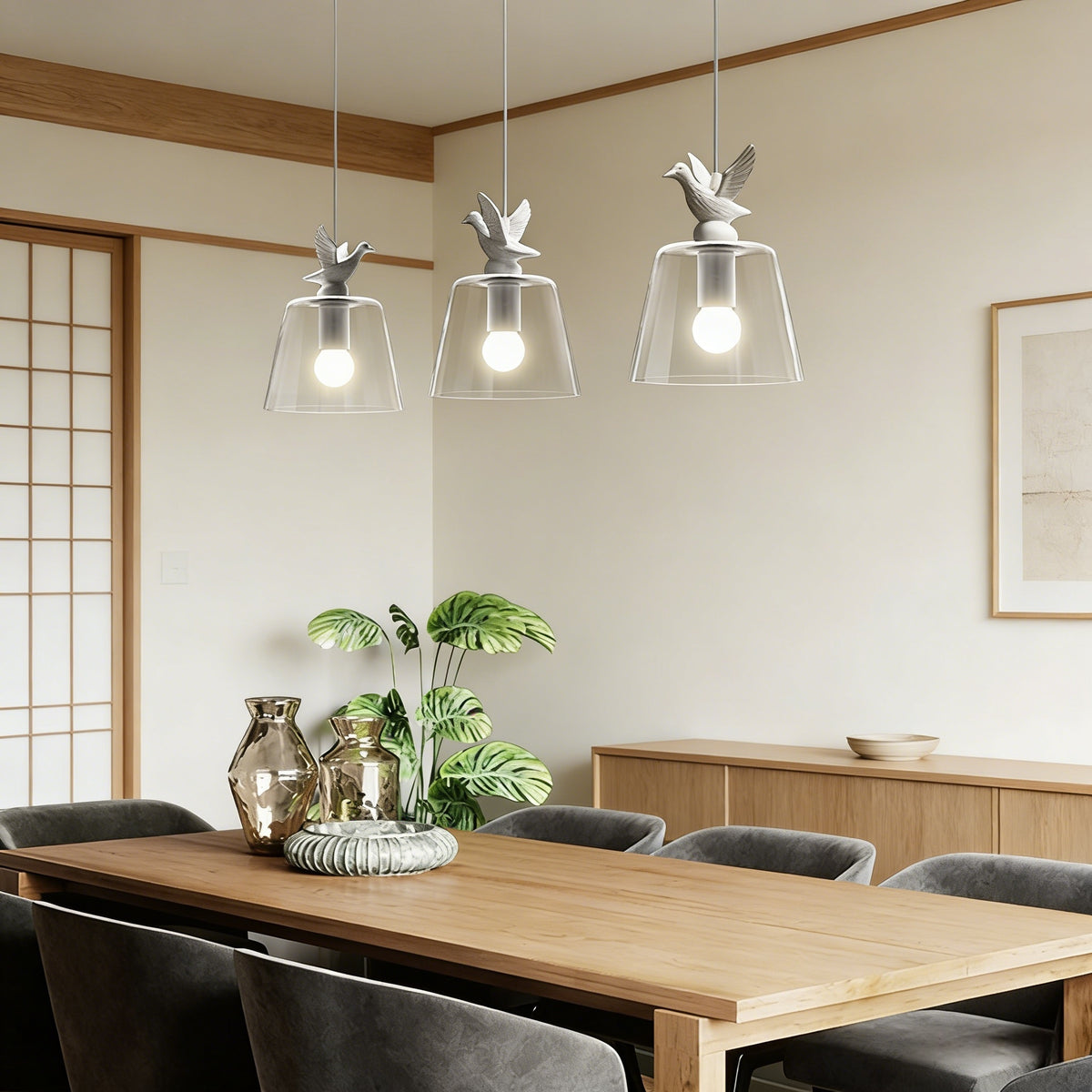 ペンダントライト 吊下げ灯 北欧 ガラス 鳥 アヒル 1灯 E26 LED シンプル デザイン 天井照明 ダイニング 玄関 リビング トイレ 寝室 洗面所 キッチン 食卓 可愛い 階段 ナチュラル 和室 クリア 子供部屋