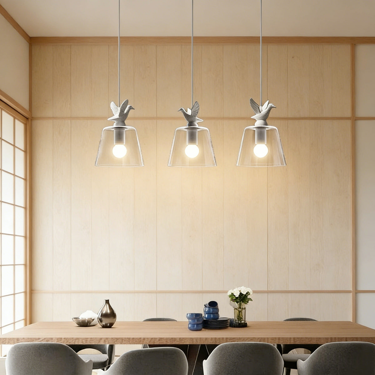 ペンダントライト 吊下げ灯 北欧 ガラス 鳥 アヒル 1灯 E26 LED シンプル デザイン 天井照明 ダイニング 玄関 リビング トイレ 寝室 洗面所 キッチン 食卓 可愛い 階段 ナチュラル 和室 クリア 子供部屋