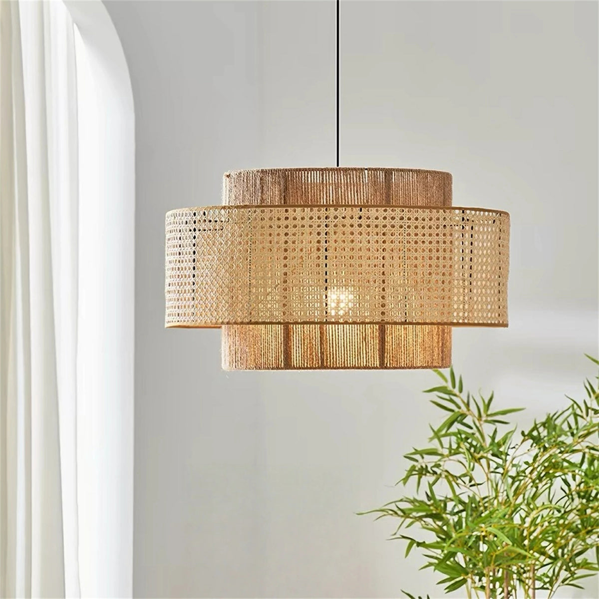 ペンダントライト 和風 ラタン 藤編み 筒型 和モダン ナチュラル LED対応 ダイニング 照明 おしゃれ 長さ調整可 ダクトレール 引掛けシーリング 天井照明 リビング 店舗用