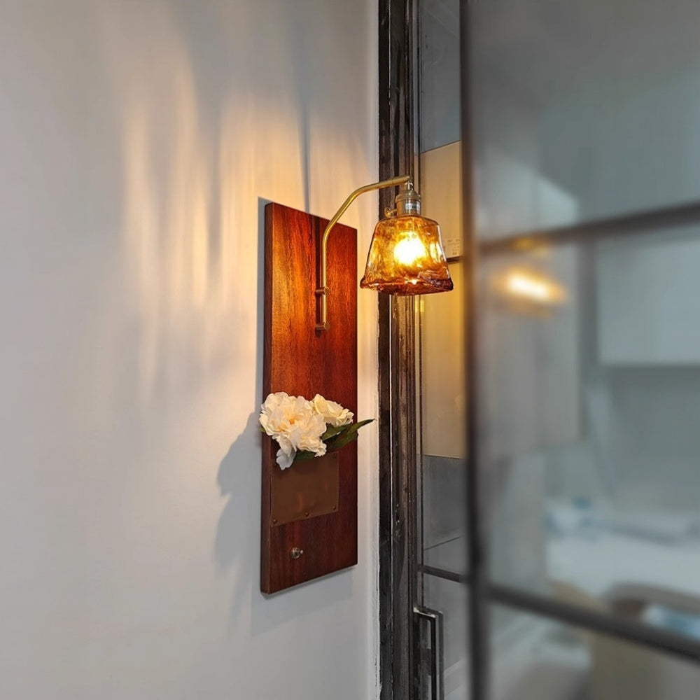ウォールライト 木製ベース アンバーガラス E26対応 北欧 レトロ クラシック アート 壁付け照明 A/B 2タイプ コンセント式 配線式 間接照明 寝室 リビング 玄関 カフェ おしゃれ