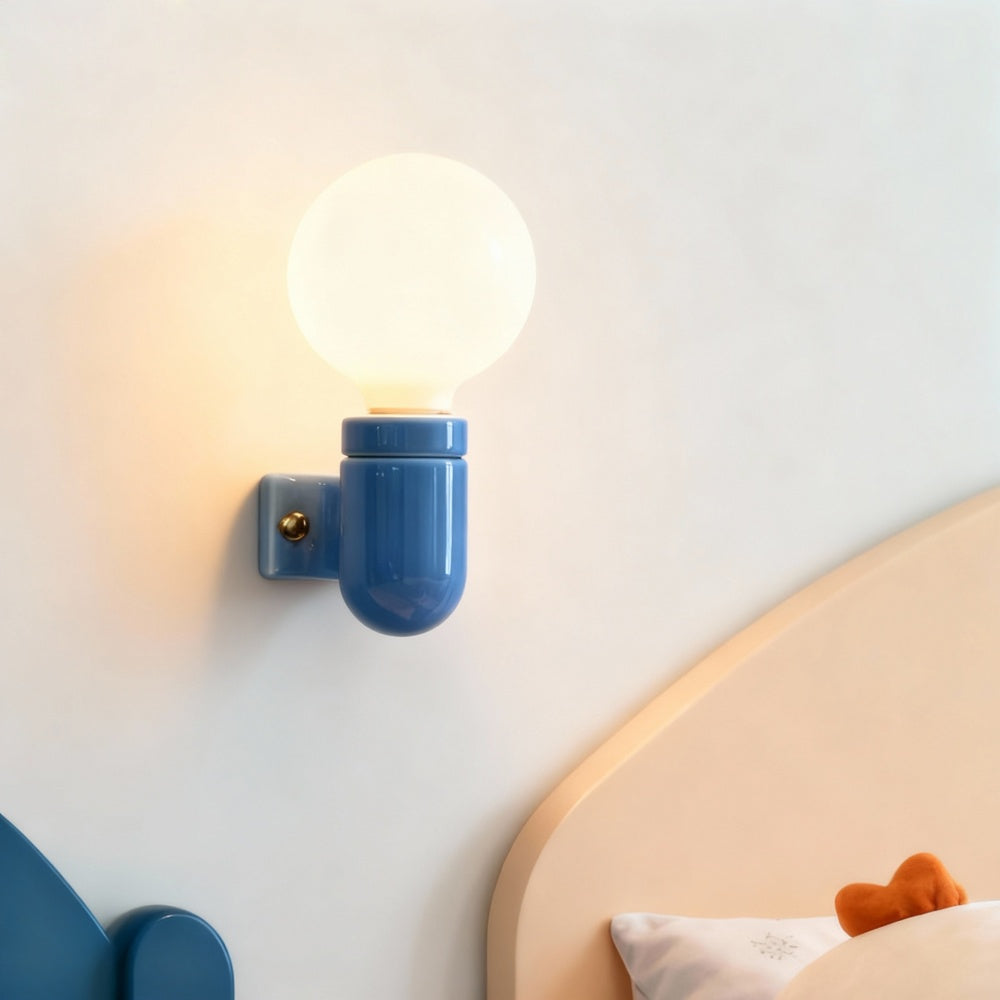 ウォールライト E26対応 裸電球 陶器ソケット 北欧 可愛い カラフル イエロー ブルー レッド 子供部屋 キッズルーム レトロ シンプル 間接照明 玄関 階段 寝室 配線式 電気工事必要 電球別売り